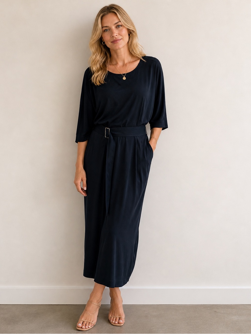 COS Dark Navy Midi Dress with Pockets Sz L